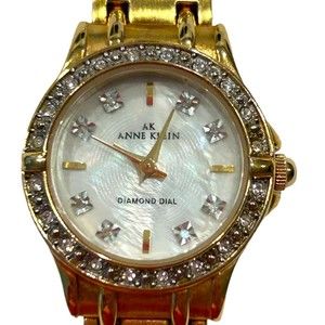 Vintage Anne Klein Gold Tone Rhinestones Head Women Analog Watch